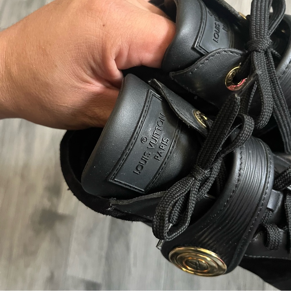 Authentic Louis Vuitton Black High-Top Sneakers with Gold Accent - Picture 8 of 13